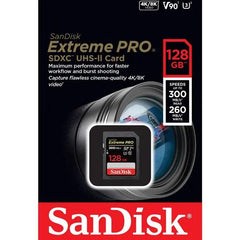 SanDisk SDXC Extreme PRO - 128 GB, 300 MB/s, C10, UHS-II, U3 V90 - Cinegear Middle-East S.A.L