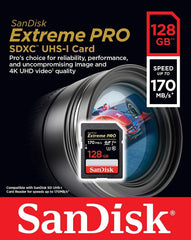 SanDisk 128GB Extreme PRO SDXC UHS-I Card - C10, U3, V30, 4K UHD, SD Card - Cinegear Middle-East S.A.L