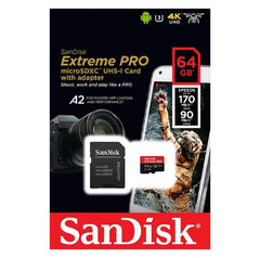 SanDisk Extreme Pro MicroSDXC UHS-I U3 A2 V30 64GB + Adapter - Cinegear Middle-East S.A.L